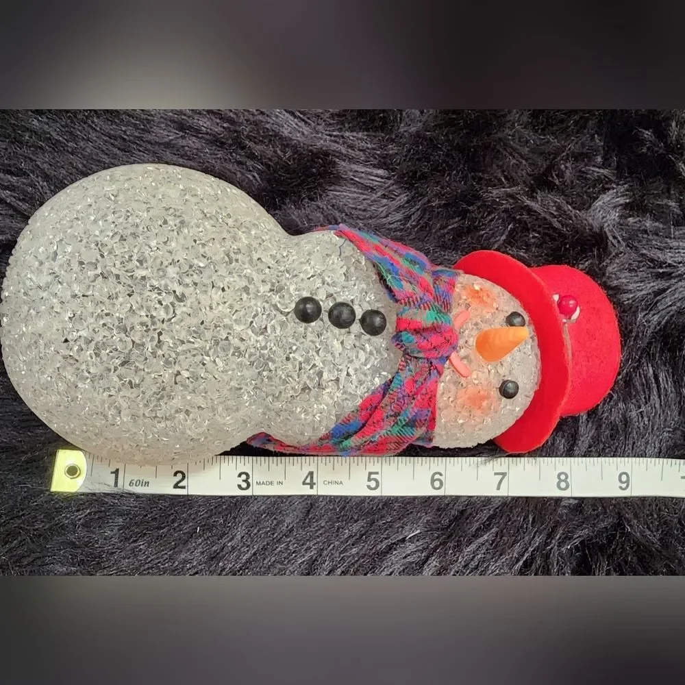 Vintage Christmas Melted Plastic Popcorn Snowman Felt Hat, Fabric Scarf